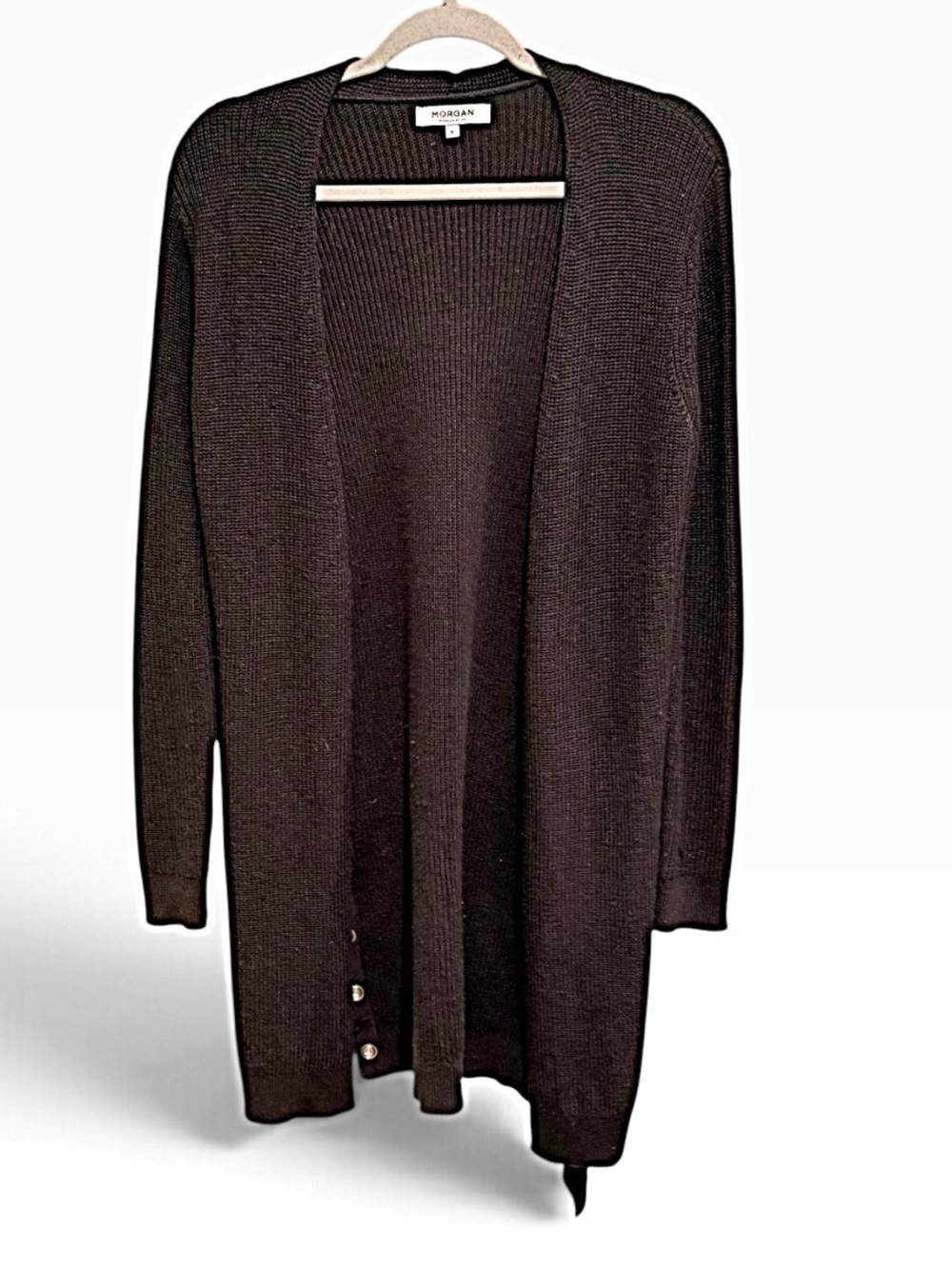 Morgan de Toi Long Open Front Ribbed Cardigan Dark Khaki Size S (priced to sell)